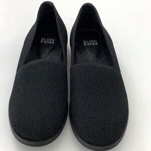 Eileen Fisher Black Knit Slip on Loafer Shoes Professional Flat Heels. Preppy